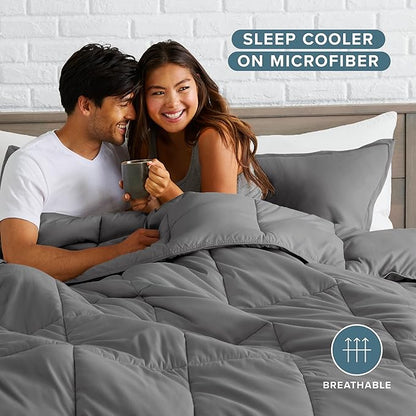 Bare Home Comforter Set - King/California King Size - Ultra-Soft - Goose Down Alternative - Premium 1800 Series - All Season Warmth (King/Cal King, Grey)