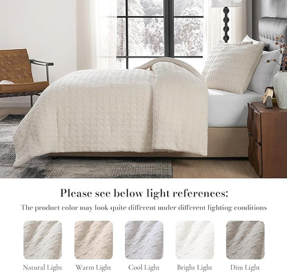 Amélie Home Waffle Comforter King Set, Jacquard Design Fleece Bed Set, Super Soft Plush Bedding Set for Winter, Beige, 3 Pieces, 1 Cozy Comforter and 2 Pillowcases