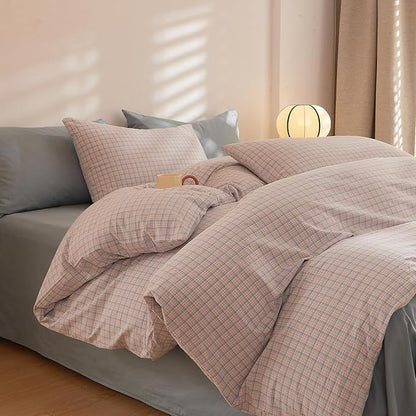 HighBuy Gingham Comforter Set Full Modern Pink Blue Plaid Checkered Pattern Comforter Soft Fluffy Gingham Bedding Set Lightweight Chic Grid Bedding Comforter Farmhouse for Teen Girls