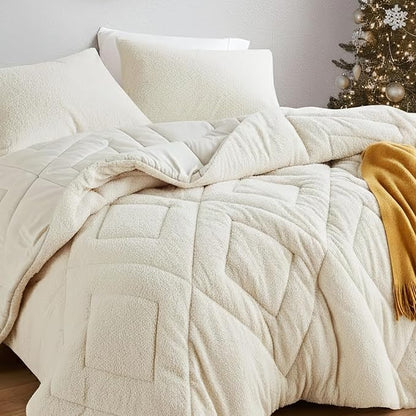Comfort Spaces Twin Comforter Set Reversible Feather-Soft Plush Comforters for Twin Size Bed All Season Lightweight Shearling Fleece Sherpa Comforter Twin Size Bed Set, Twin/Twin XL, Ivory 2 Piece