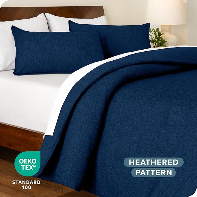 Bare Home Comforter Set - King Size - Ultra-Soft - Goose Down Alternative - Premium 1800 Series - All Season Warmth Comforter (King, Heathered Dark Blue)