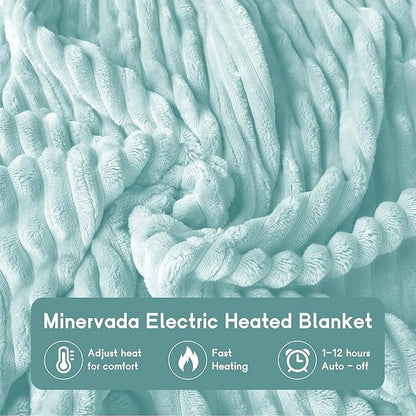 Heated Blanket Electric Blanket Queen Size 84''x90'' with 10 Heating Levels, 1-12 Hour Auto Shut Off, Machine Washable, Dual Controller Soft Warming Blanket for Couch, Bed, Office - Pale Green