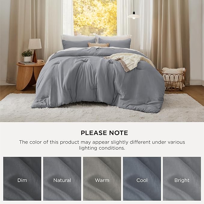 Bedsure Super King Plus Comforter Set, Grey Soft Prewashed Bedding for All Seasons, 3 Pieces GentleSoft™ Bed Set, 1 Lightweight Comforter (128"x120") and 2 Pillowcases (20"x36")