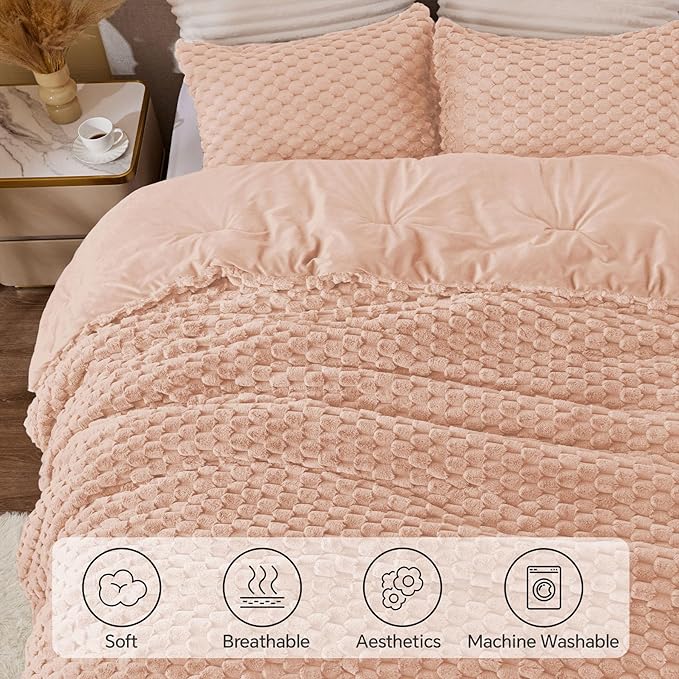 BEDELITE Fluffy Twin Comforter Set - Coral Pink Fleece Soft Comforter for Twin Size Bed, Luxury Warm Bedding Set for Winter, Fuzzy Bed Set 2 Pieces (1 Comforter, 1 Pillowcase)
