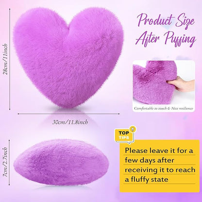 9 Pcs Purple Series Heart Pillow Faux Rabbit Fur Fluffy Love Heart Throw Pillows Cute Decorative Soft Throw Cushion Gift for Women Couch Bed Sofa Chair Home 11 in