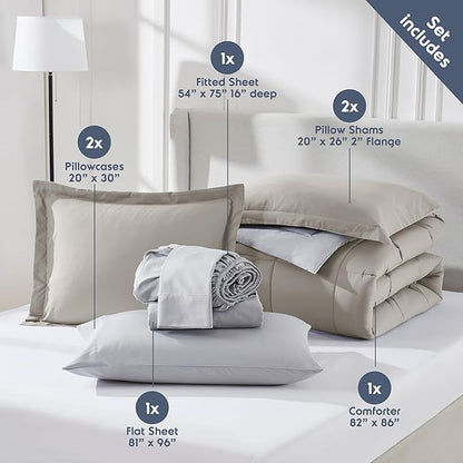 Nestl 7 Piece Full Comforter Set – Linen Reversible Bed in a Bag – Complete Full Size Bedding Set with Sheets, Pillowcases and Shams