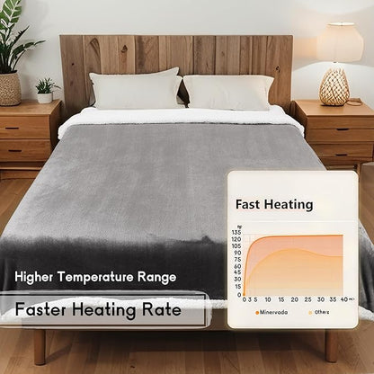 Heated Blanket Electric Blanket Full Size 72''x84'' with 9 Heating Levels, 1-10 Hour Auto Shut Off, Machine Washable, Flannel & Sherpa Soft Warming Blanket for Couch, Bed, Office - Light Grey