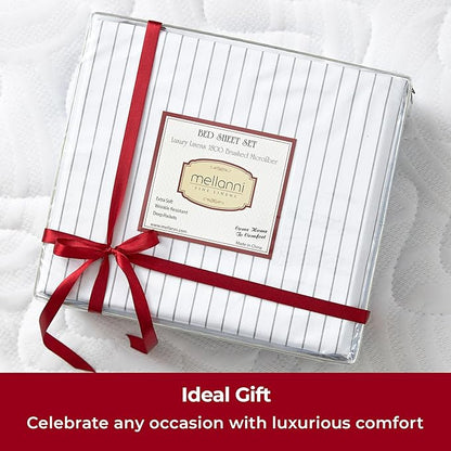 Mellanni California King Sheets Set - 4 PC Iconic Collection Bedding - Hotel Luxury, Extra Soft, Cooling Bed Sheets - Wrinkle, Fade, Stain Resistant (Cal King, Pinstripe Gray)