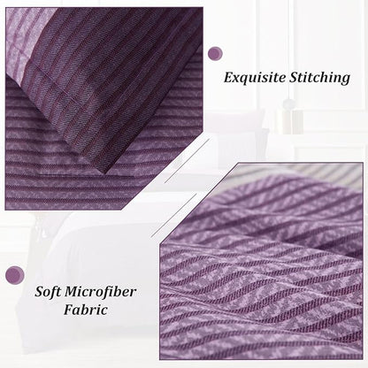WONGS BEDDING Purple Comforter Set Queen, Reversible Purple Striped Patchwork Alternative Comforte Set for Queen Bed,3 Pieces(1 Comforter+2 Pillowcases), Soft Microfiber Bedding Set 90”×90”