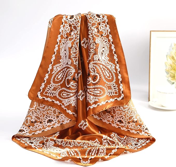 AWAYTR 35” Satin Large Square Head Scarves - 4PCS Silk Like Neck Scarf Hair Sleeping Wraps Satin Silk Scarfs for Women