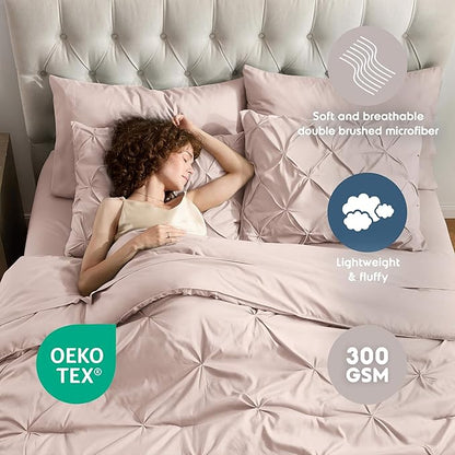Nestl 7 Piece Comforter Set - Pinch Pleated Bedding Set in Blush Pink, All Season Full Size Bed Set With Sheets, Comforter, Pillowcases and Shams