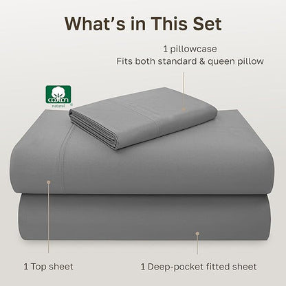 California Design Den Luxury Twin Sheet Set - 100% Cotton, 600 Thread Count Deep Pocket Twin Sheets, Hotel-Quality Bedding with Soft Sateen Weave - Mist Grey
