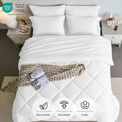 Newspin Twin Comforter Set White - Bed in a Bag Twin Size 6 Pieces, All Season Bed Set, Fluffy Comforter Set with Sheets, Sheet Set Quilt Blanket, Pillowcases & Shams & Bed Skirt