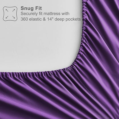 Maple&Stone Purple Comforter Set King, 7 Pieces Bed in a Bag - Down Alternative Bed Set with Comforter, Sheets, Pillowcases & Shams, All Season Lightweight Bedding Set, Purple