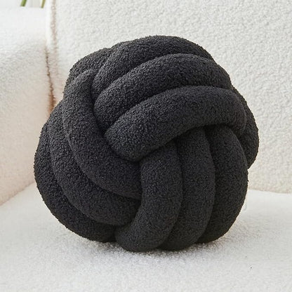 Decorative Throw Knot Pillow Ball for Home Chair Sofa Couch Bed Aesthetic Round Decor Pillows Lambswool Knotted Pillow Cushion (Black, 13 inches)