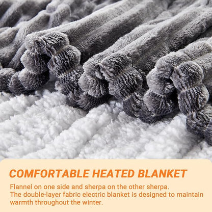 Heated Blanket Electric King, Soft Flannel Heating Blanket with 8 Hours Auto Off 10 Fast Heating Levels Machine Washable Sherpa Heated Blanket with Overheating Protection