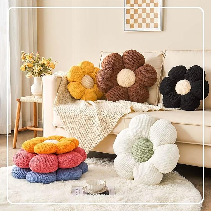Flower Throw Pillow, Soft Blue 19.6" Shaped Floor Pillow for Home Decor, Cute Aesthetic Plush Decorative Pillows for Bed, Sofa, Couch