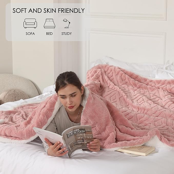 Heating Blanket Twin Size Extra-Thick and Warm Electric Blanket with 10 Hour Auto Off & 5 Heating Levels, 3D Pattern Design and Overheating Protection, Baby Pink