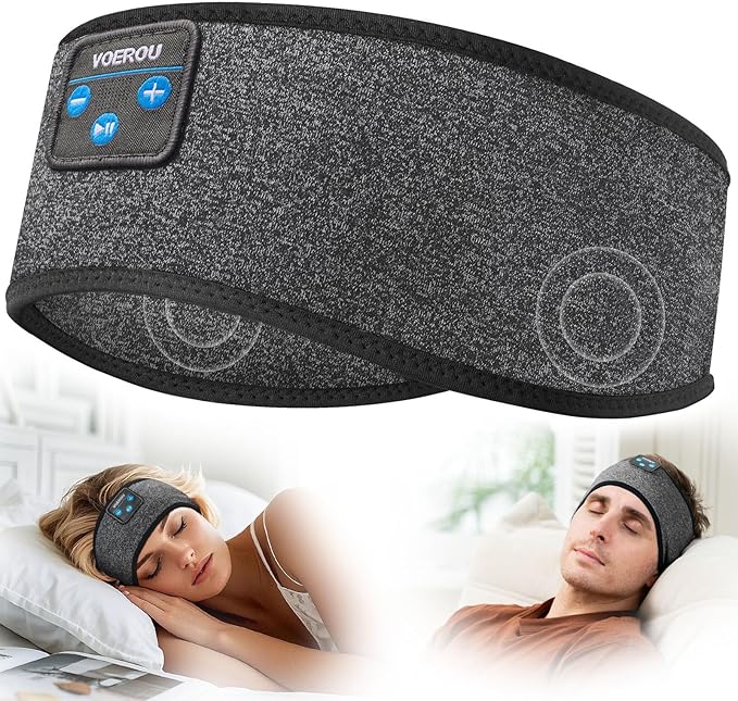 Voerou Sleep Headphones Wireless Bluetooth Headband, Sweat Resistant Sports Headband with Ultra-thin Stereo Speakers for Side Sleepers Sleeping Workout Yoga Running Meditation Unique Gifts Cool Gadget