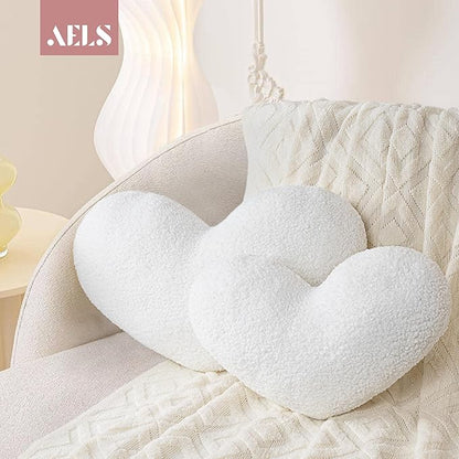 AELS Heart Shaped Pillow, Set of 2, Heart Decorative Throw Pillows, Boucle Love Cute Pillows 20 & 16 Inches, Valentines Day Decorations, Wedding Decor, Living Room Bedroom Nursery Decor, White