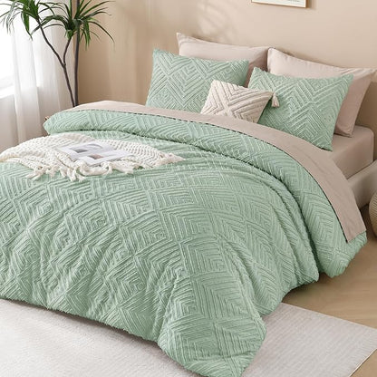 Andency Comforter Oversized King Size Set 120"x98", 3 Pieces Sage Green Soft Boho Bedding Set & Collections, All Season Farmhouse Tufted Fluffy Bed Set (1 Comforter, 2 Pillowcases)
