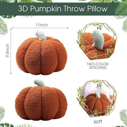 Queekay 2 Pcs Pumpkin Pillow Plush 11 x 9.5 Inch Thanksgiving Stuffed Pumpkin Decor for Fall Home Bedroom Throw Pillow Cushion Gifts for Holiday Operation Christmas Halloween Car Sofa(Brown)