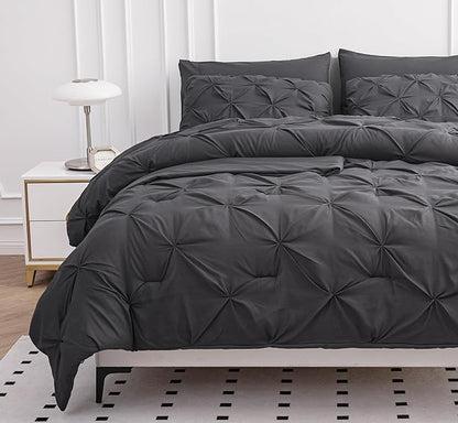 LANE LINEN Queen Comforter Set - 7 Pc Bed in a Bag, Ultra Smooth Microfiber All Season - Queen Comforter Set with Sheets, Pillowcases & Shams - Very Soft Bedding for Daily Sleep - Grey | Extra puffy feel, Very soft feel, Light all season, Easy care dai...