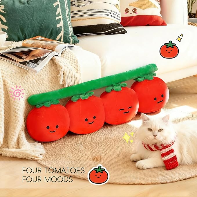 LANPU Cute Tomato Throw Pillow, Soft Plush Fruit Cushion, Kawaii Decorative Pillow for Couch Bed Sofa, Fun Plush Home Decor Gift for Couch and Bed