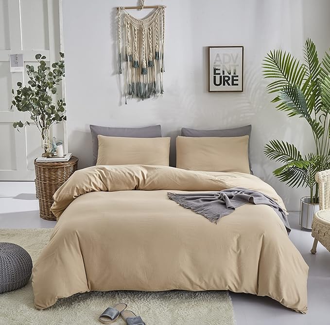Cottonight Champagne Comforter Set Queen Beige Khaki Bedding Set Full Solid Taupe Blanket Quilts Soft Breathable Beige Sand Color Deep Champagne Modern Comforter Set for Women Men
