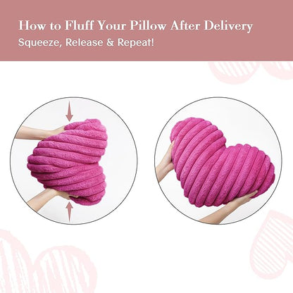 AELS Heart Shaped Pillow, Set of 2, Heart Decorative Throw Pillows, Faux Fur Love Pillows 20 & 16 Inches, Valentines Day Cute Decorations, Wedding Decor, Living Room Bedroom Nursery Decor, Hot Pink