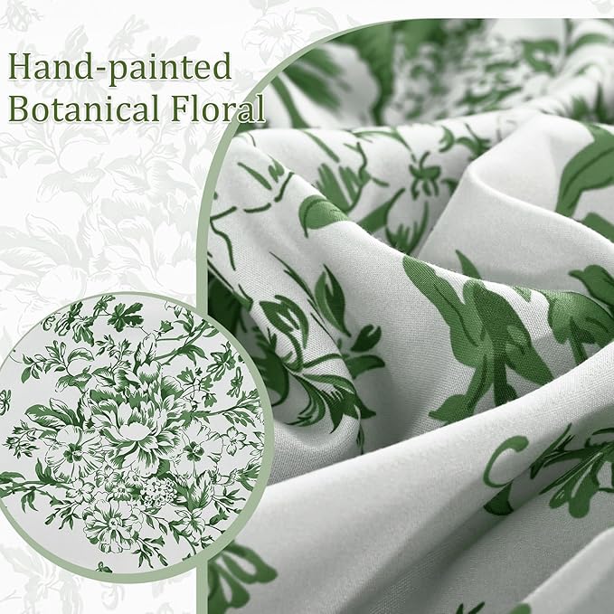 WONGS BEDDING Queen Size Comforter Set, 8 Pieces Emerald Floral Bed in a Bag Comferter Sets, Botanical Print Soft Fluffy Microfiber Complete Bedding Sets for All Season (90"x90")