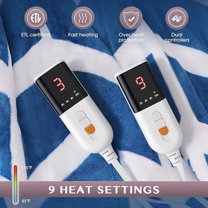 VENTIMI Electric Blanket Queen Size, 84" x 90" Heated Blanket with 9 Heat Levels & 2-4-8-10 Hours Auto Off, Fast Heating Blanket with ETL & FCC Certification, Navy