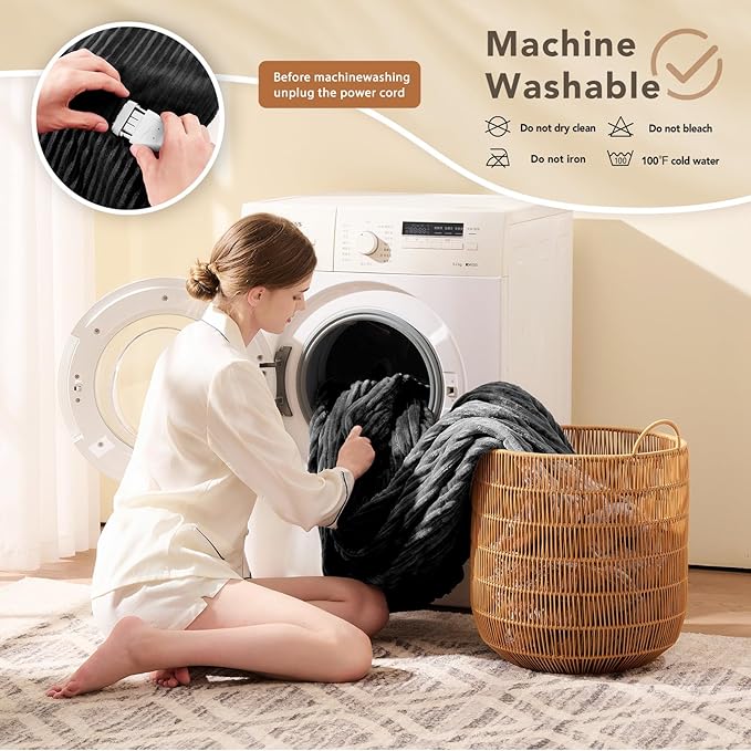 Homemate Electric Heated Blanket King Size - 100"x90" Heating Blanket King Size Dual Control 1/2/4/6/8 Hours Auto-Off 10 Heat Level Over-Heat Protection Soft Flannel Sherpa ETL Certification