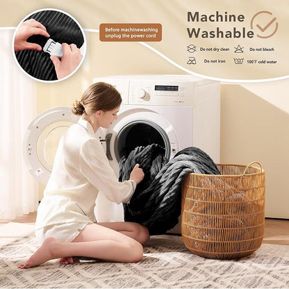 Homemate Electric Heated Blanket King Size - 100"x90" Heating Blanket King Size Dual Control 1/2/4/6/8 Hours Auto-Off 10 Heat Level Over-Heat Protection Soft Flannel Sherpa ETL Certification