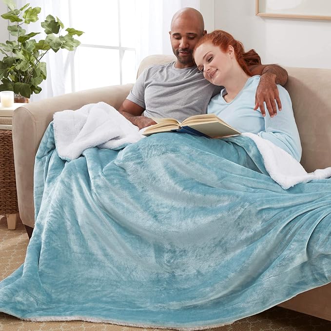 Genteele Sherpa Throw Blanket Super Soft Reversible Ultra Luxurious Plush Blanket, 50 x 60 inches, Tourmaline Blue/White