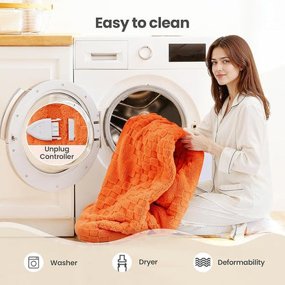 Heated Blanket, 50x60 Inch Electric Blanket, Throw Blanket with 6 Heat Settings and 1-4H Auto Off Timer, Machine Washable, Soft Flannel Fleece for Couches, Beds Office (Orange)