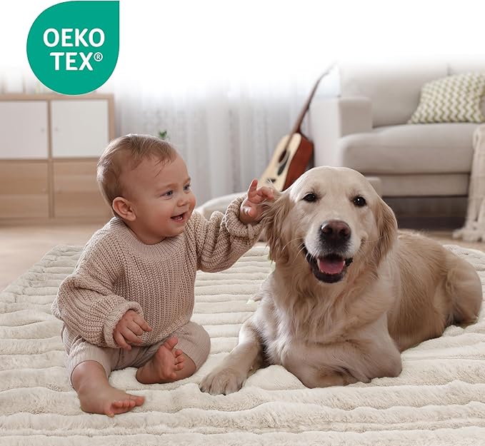 Waterproof Dog Blanket for Bed, Luxury Plush Washable Large Dogs Blankets for Furniture Protection, Super Soft Calming Pet Blanket for Indoors (Cream, 60"x80")