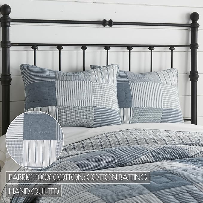 VHC Brands Sawyer Mill™ Patchwork Chambray Cotton Farmhouse Standard Bedding Accessory, Sham 21x27, Blue Denim