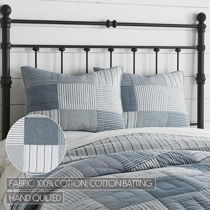 VHC Brands Sawyer Mill™ Patchwork Chambray Cotton Farmhouse Standard Bedding Accessory, Sham 21x27, Blue Denim
