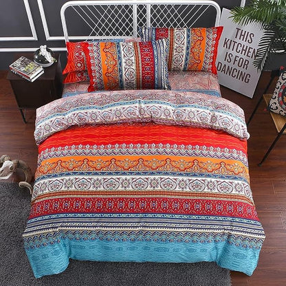 Goodidea Striped Bohemian Comforter Set King Size 3 Pieces Boho Hippie Geometric Bedding Set Soft Breathable Reversible Microfiber Boho Comforter with 2 Pillowcases(20"x36")