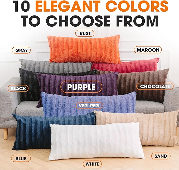 Cheer Collection Faux Fur Long Body Pillow - Accent Throw Pillow for Bed and Couch - Decorative Lumbar Pillow with Insert, Purple (18" x 40")