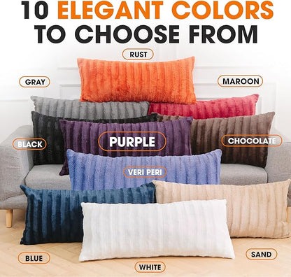 Cheer Collection Faux Fur Long Body Pillow - Accent Throw Pillow for Bed and Couch - Decorative Lumbar Pillow with Insert, Purple (18" x 40")