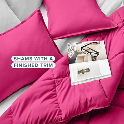 Bare Home Comforter Set - Queen Size - Ultra-Soft - Goose Down Alternative - Premium 1800 Series - All Season Warmth (Queen, Pink)