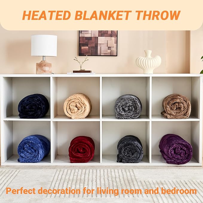 Heated Blanket Electric Throw, Soft Flannel Heating Blanket with 8 Hours Auto Off 10 Fast Heating Levels Machine Washable Sherpa Heated Blanket with Overheating Protection