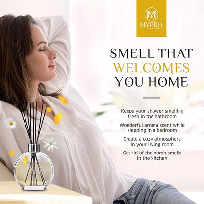 Arabian Jasmine Scented Reed Diffuser Set with 8 Rattan Diffuser Sticks, 150 ml, All Natural Air Freshener, Long-Lasting Diffusers at Home - MyrrhUSA