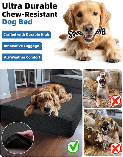 Sytopia Indestructible 36 Inch Orthopedic Waterproof Dog Crate Bed chew Proof for Large Dogs, Removable Washable Cover, Egg Crate Foam Mat, Suitable for Dogs Up to 60 Lbs, Dark Grey