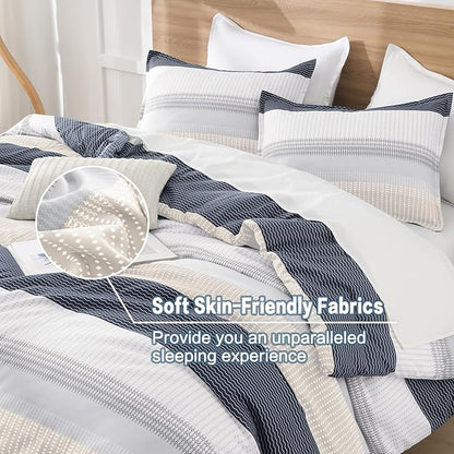 Litanika Oversized King Comforter Set Blue Yellow 120x120-3 Pieces Lightweight Colorblock Stripe Fluffy Bedding Comforter Sets, All Season Bed Set