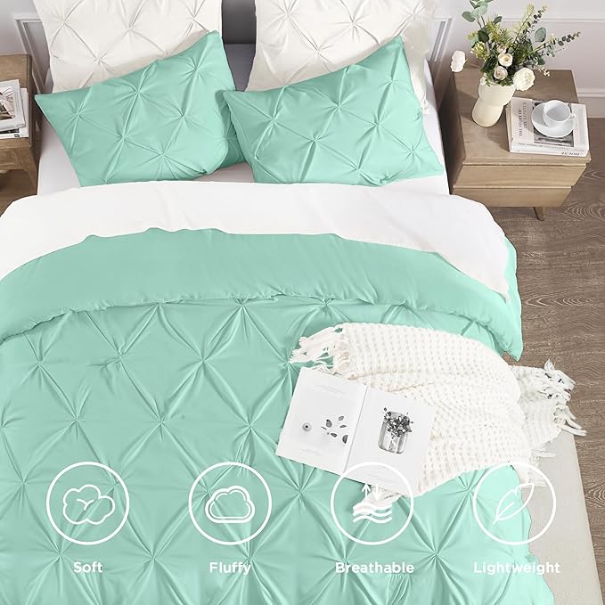 Andency Mint Green King Size Comforter Set (104x90Inch), 3 Pieces Soft Lightweight Western Modern Pinch Pleat Bedding Comforters, All Season Warm Down Alternative Bed Set for Boys Men Adults