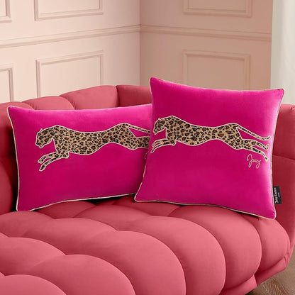 Juicy Couture Reversible Velvet Cheetah Pillow, 18" x 18" Decorative Pillow, Hot Pink