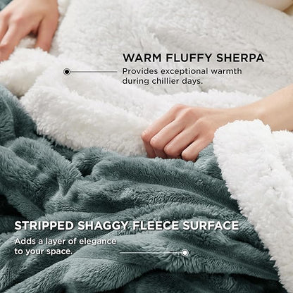 Bedsure Sherpa Blanket King Size for Bed - Super Soft, Cozy Fleece Thick Warm Blanket for Winter Christmas, GentleSoft Home Room Decor, Dark Green, 108x90 Inches